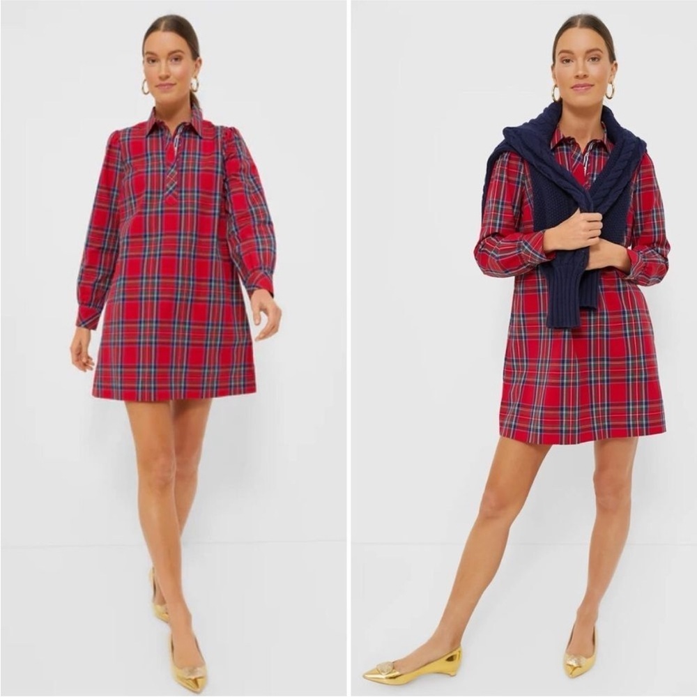 Vineyard Vines Royal Stewart Red Plaid Poplin Popover Shirt Dress Xl